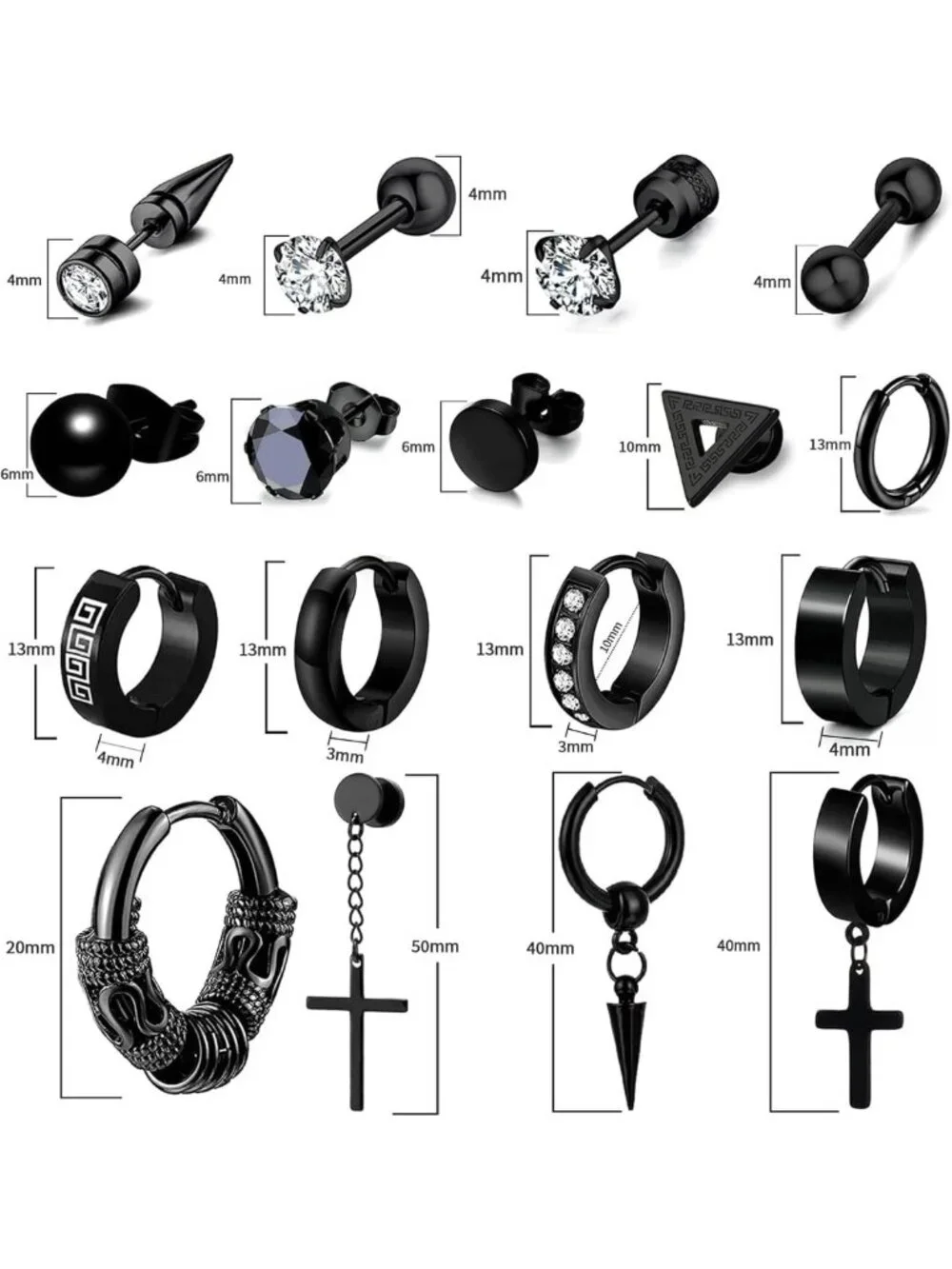 17 Pairs Men's Stainless Steel Earrings Set, Hypoallergenic Fashion Jewelry Kit